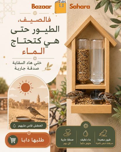 سقاية ومأكلة خشبية للطيور – صدقة جارية بنية الخير 🕊️